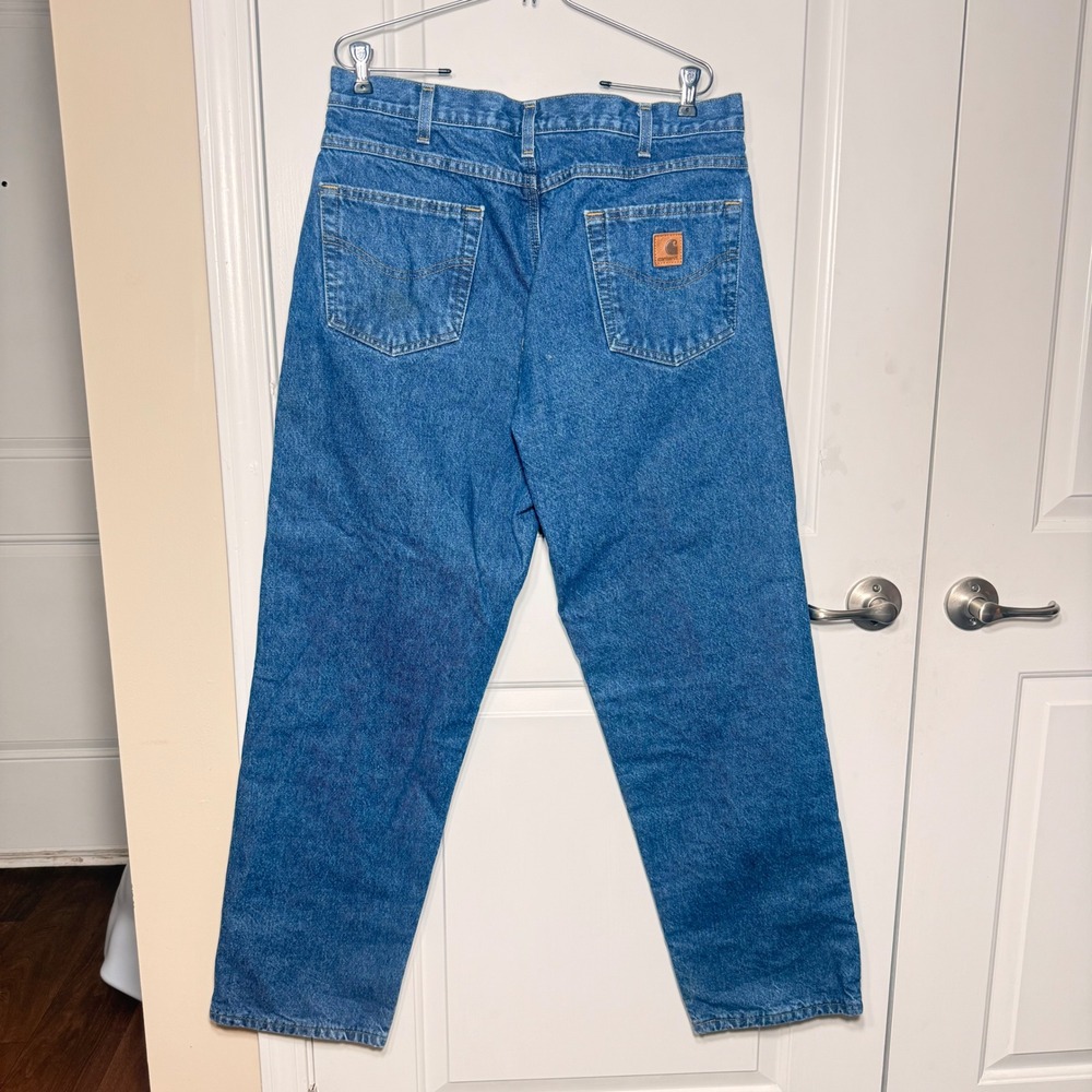Carhartt Relaxed Fit Flannel Lined Jeans 36x32 Blue Denim Workwear - Picture 3 of 14